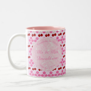 Pink Spring Wedding Cherry blossom and cherries Two-Tone Coffee Mug