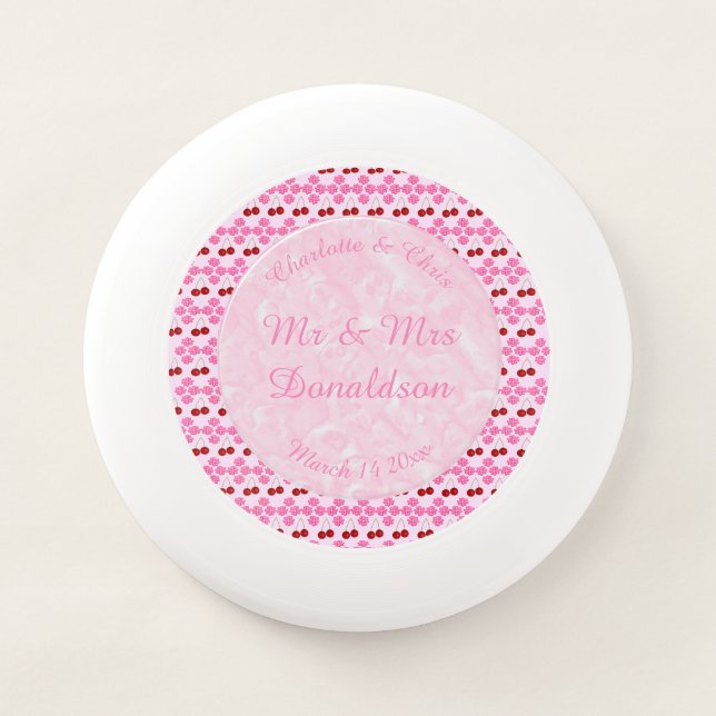 Pink Spring Wedding Cherry blossom and cherries Wham-O Frisbee (Front)