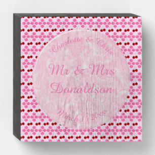 Pink Spring Wedding Cherry blossom and cherries Wooden Box Sign