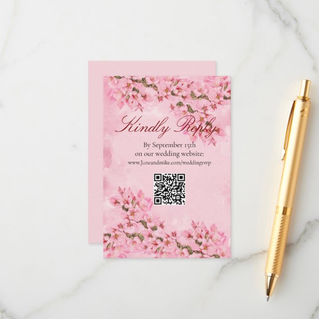 Pink Springtime Cherry Blossoms  Enclosure Card (Front/Back In Situ)