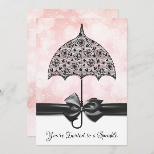 Pink Sprinkle Baby Shower  Black Lace Umbrella Invitation