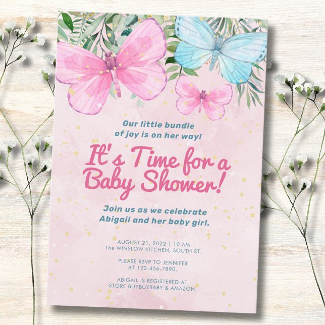 Pink Sprinkle Butterfly Girl Baby Shower Invitation (Creator Uploaded)