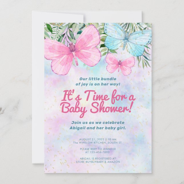Pink Sprinkle Butterfly Girl Baby Shower Invitation (Front)