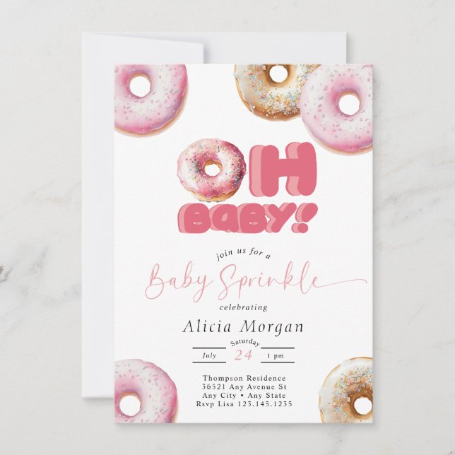 Pink Sprinkle | Donut | Baby Sprinkle Invitations (Front)