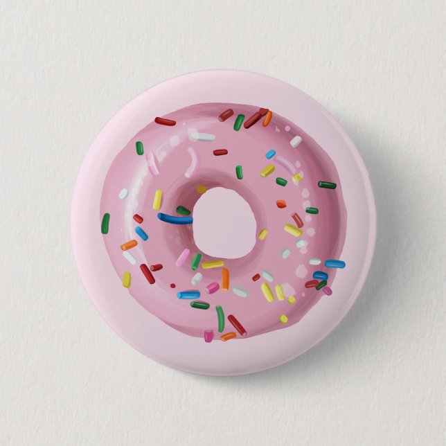 Pink Sprinkle Donut Birthday Party Favor Button (Front)