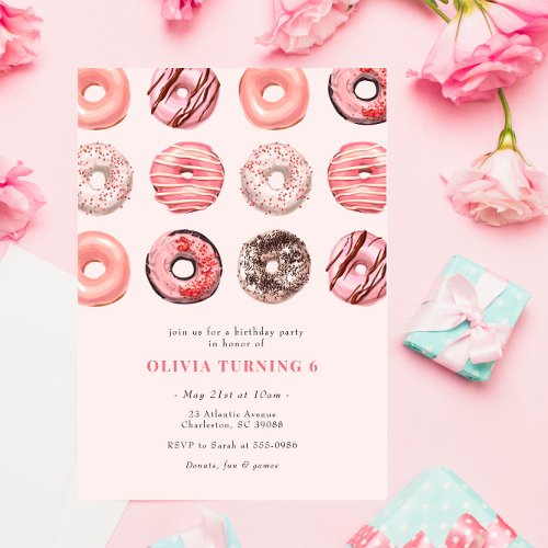 Pink Sprinkle Donut Birthday Party Invitation