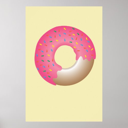 Pink Sprinkle Donut on yellow illustration kitchen Poster