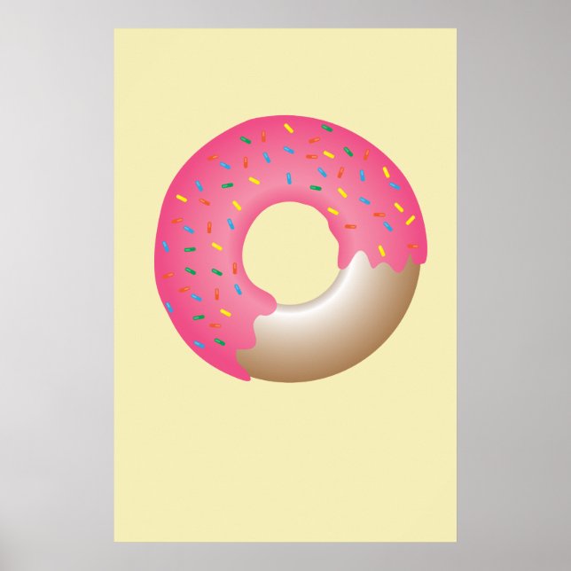 Pink Sprinkle Donut on yellow illustration kitchen Poster (Front)