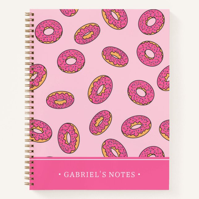 Pink Sprinkle Donut Pattern | Add Your Name Notebook (Front)