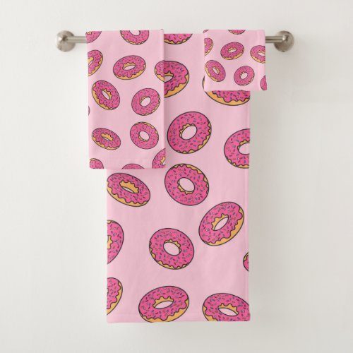 Pink Sprinkle Donut Pattern Bath Towel Set