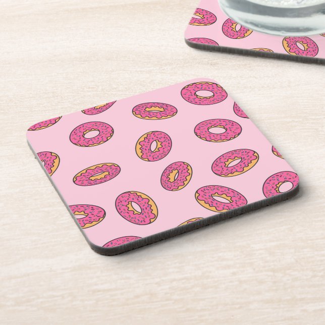 Pink Sprinkle Donut Pattern Beverage Coaster (Left Side)