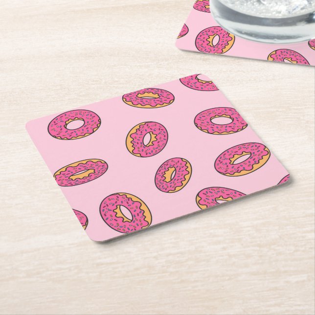 Pink Sprinkle Donut Pattern Square Paper Coaster (Angled)