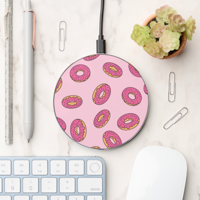 Pink Sprinkle Donut Pattern Wireless Charger (Desk)