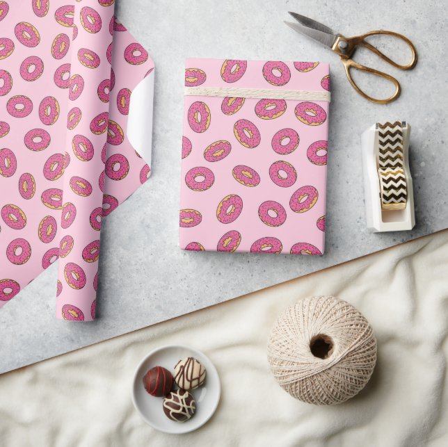 Pink Sprinkle Donut Pattern Wrapping Paper (Crafts)