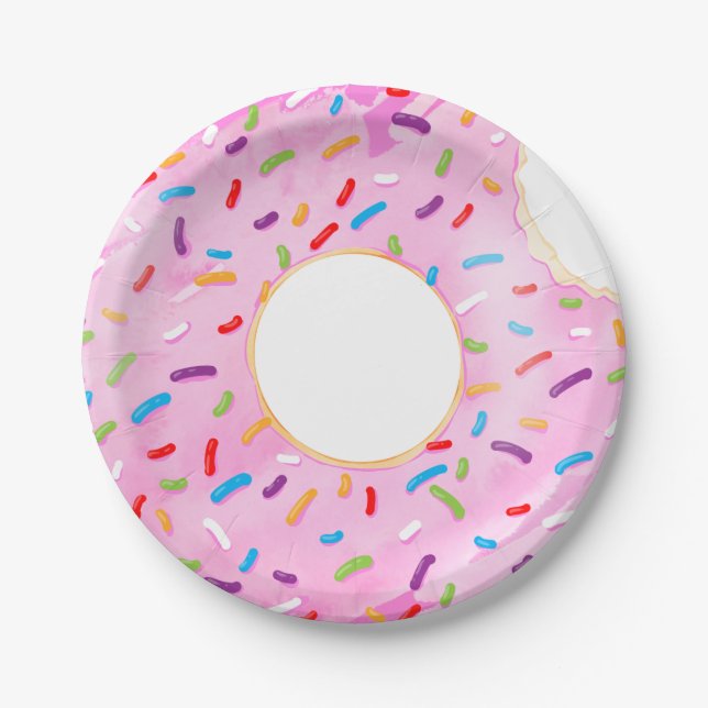 Pink Sprinkle Donut Pool Float Paper Plates (Front)