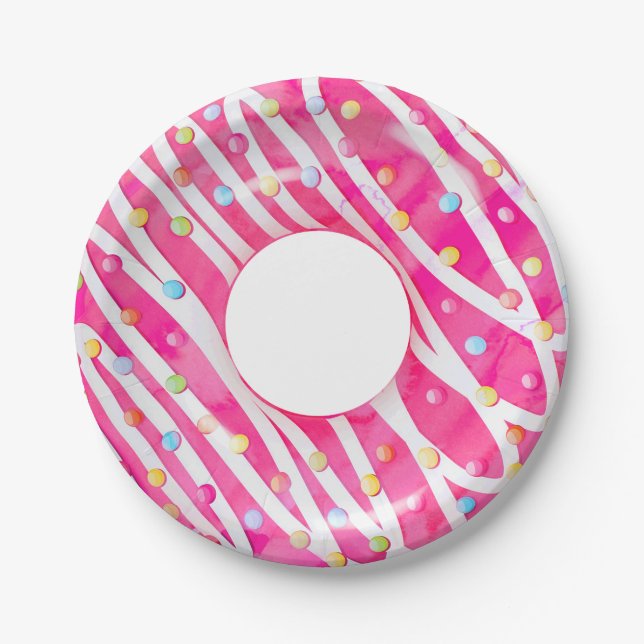 Pink Sprinkle Donut Pool Float Paper Plates (Front)
