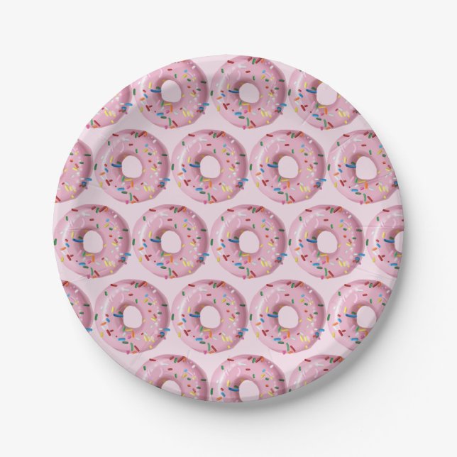 Pink Sprinkle Donut Shop Paper Plate (Front)