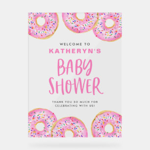 Pink Sprinkle Donuts Baby Shower Welcome Acrylic Sign