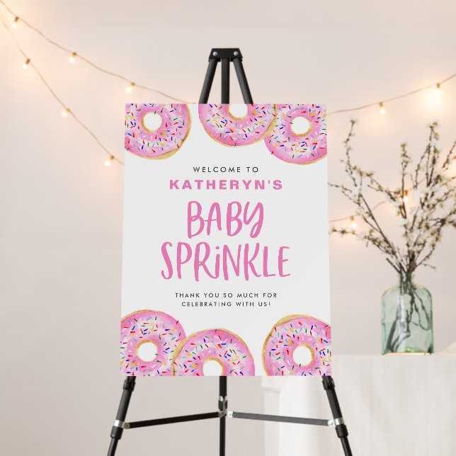 Pink Sprinkle Donuts Baby Shower Welcome Foam Board (In Situ (Stand))