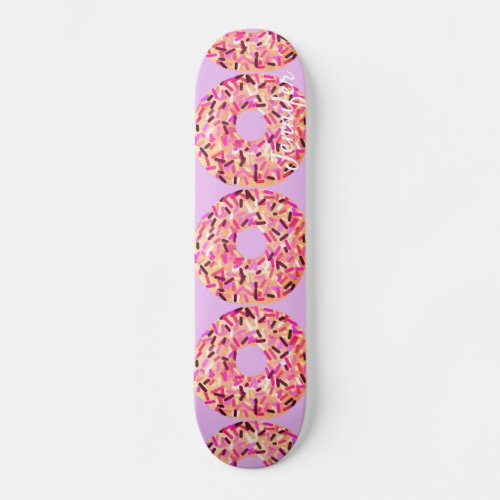 Pink Sprinkle Donuts Girls Purple Custom Name Skateboard