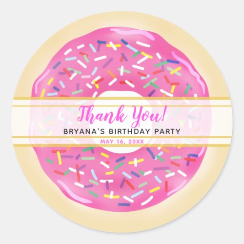 Pink Sprinkle Donuts Modern Birthday Party Classic Round Sticker
