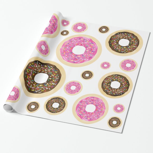 Pink Sprinkle Donuts Modern Birthday Party Fun Wrapping Paper (Unrolled)