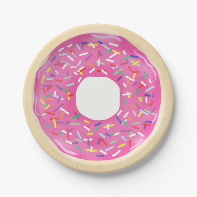 Pink Sprinkle Donuts Modern Birthday Party Paper Plates (Front)