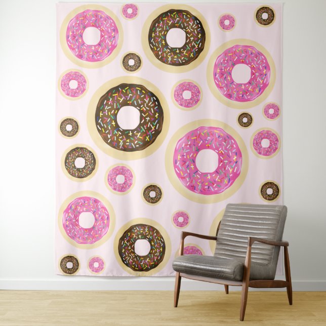 Pink Sprinkle Donuts Modern Fun Sprinkle Cute Tapestry (In Situ)