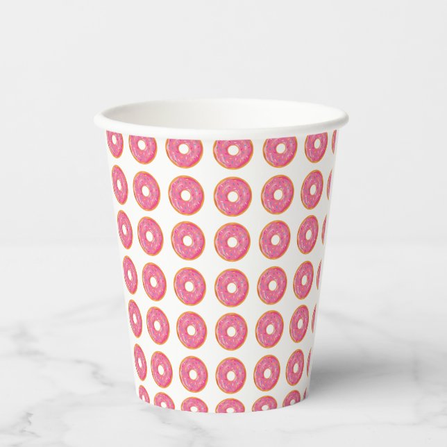 Pink Sprinkle Donuts Pattern Birthday Paper Cup (Front)
