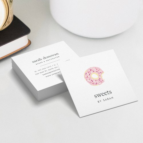 Pink Sprinkle Doughnut Square Business Card
