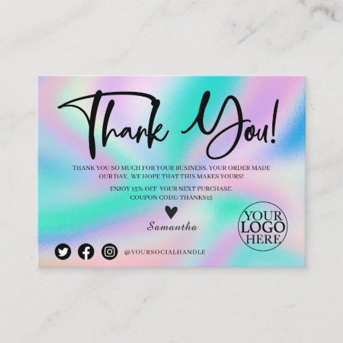 Pink Sprinkle Holographic Thank You Discount Business Card