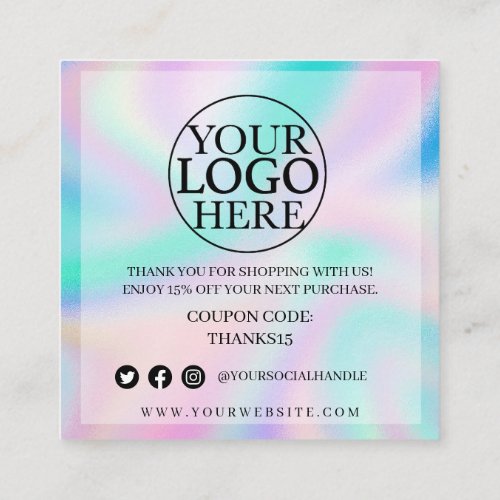 Pink Sprinkle Holographic Thank You Discount Squar Square Business Card