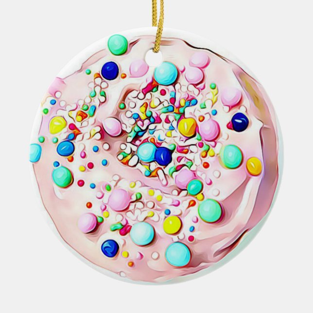 Pink Sprinkled Cookie Yummy Food Christmas Ceramic Ornament (Front)