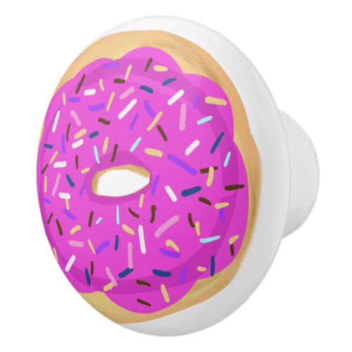 Pink Sprinkled Frosted Donut Ceramic Knob
