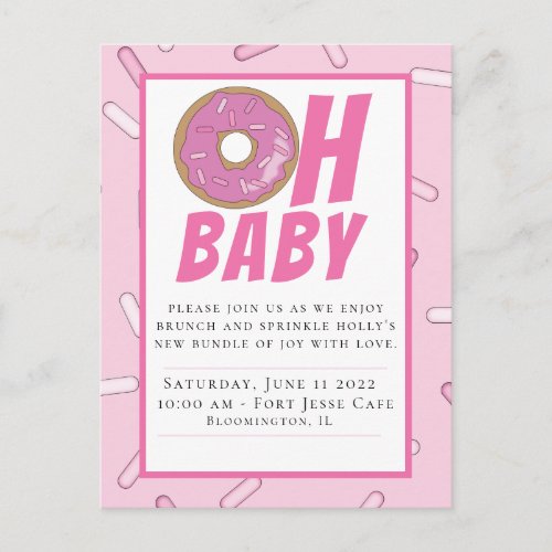 Pink Sprinkles Baby Shower Postcard Invitation