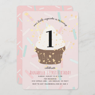 Pink Sprinkles Cupcake Birthday Invitation