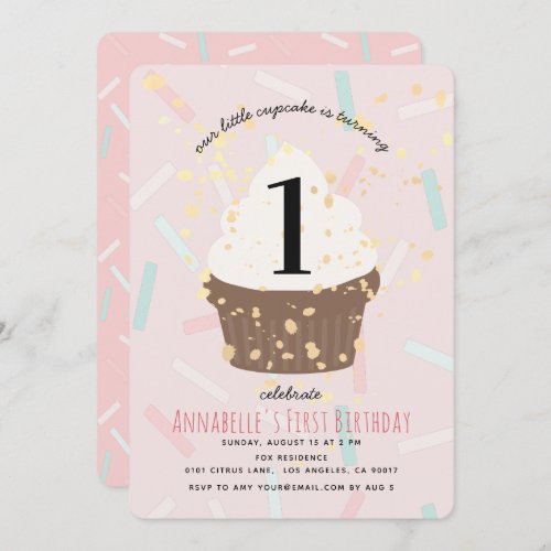 Pink Sprinkles Cupcake Birthday Invitation