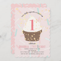 Pink Sprinkles Cupcake Birthday Invitation