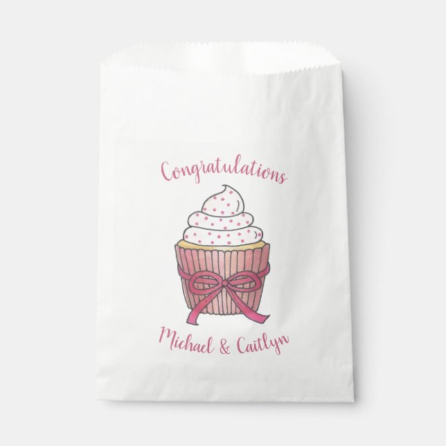 Pink Sprinkles Cupcake Wedding Bridal Shower Cake Favor Bag (Front)