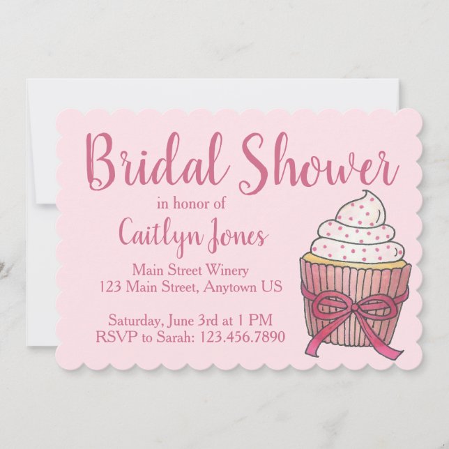 Pink Sprinkles Cupcake Wedding Bridal Shower Cake Invitation (Front)