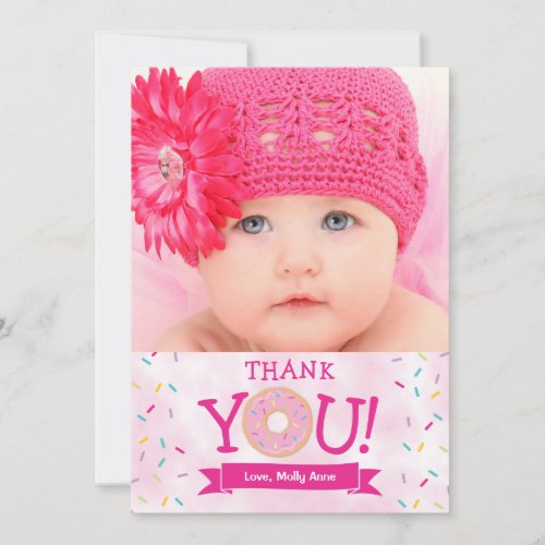 Pink Sprinkles Donut Birthday Girl Thank You Card