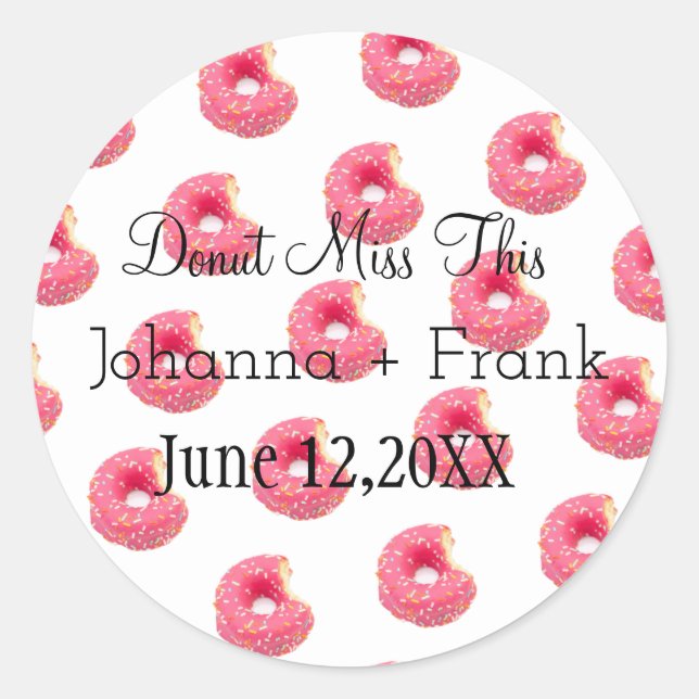 Pink Sprinkles Donut Miss This | Wedding Couple Classic Round Sticker (Front)