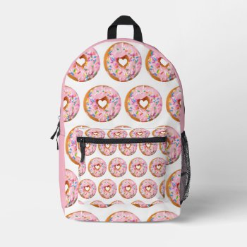 Pink Sprinkles Donuts With Heart Printed Backpack by CarriesCamera at Zazzle