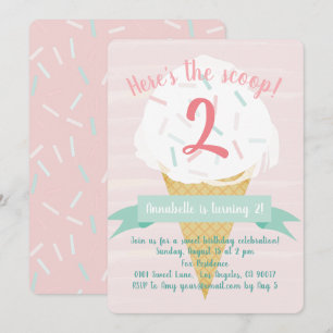 Pink Sprinkles Ice Cream Birthday Invitation