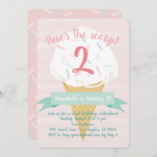 Pink Sprinkles Ice Cream Birthday Invitation