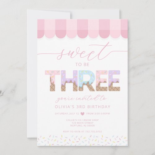 Pink Sprinkles Sweet to be 3 Ice Cream Birthday