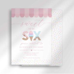 Pink Sprinkles Sweet to be 6 Ice Cream Birthday Invitation