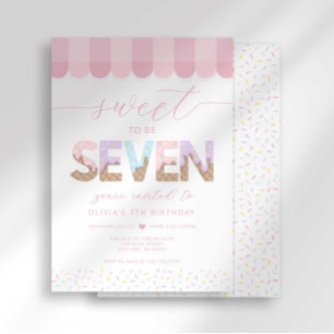 Pink Sprinkles Sweet to be 7 Ice Cream Birthday Invitation