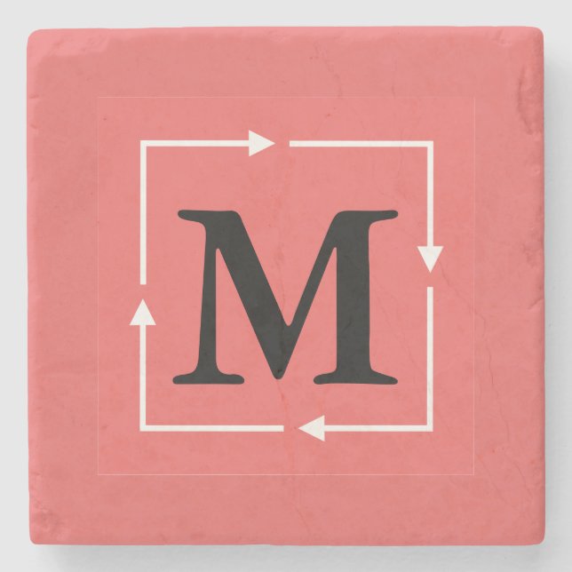 Pink Square Monogram Personalized Stone Coaster (Front)