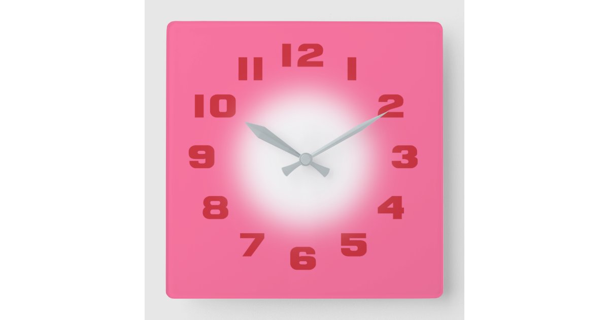 Pink Clock Square Pink Square Wall Clock | Zazzle
